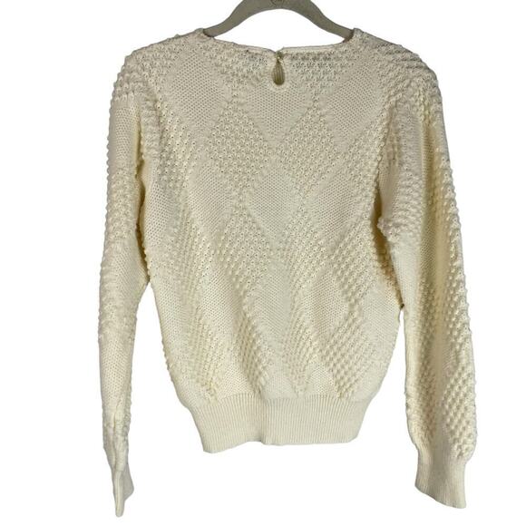 Vintage Pigalle cream knubby long sleeve feminine sweater - Picture 4 of 8